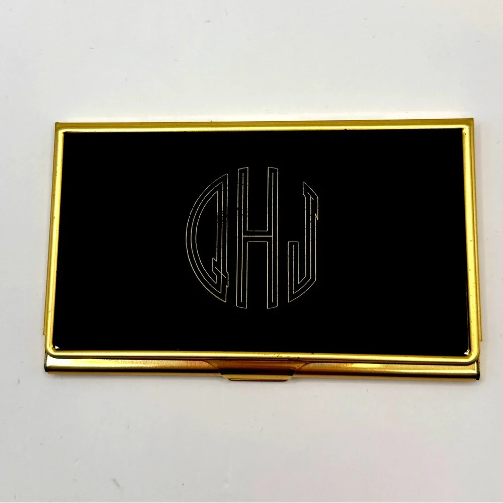 Pierre Cardin Business Card Holder Black Golden Metal Engraved 3.6” x 2.2”